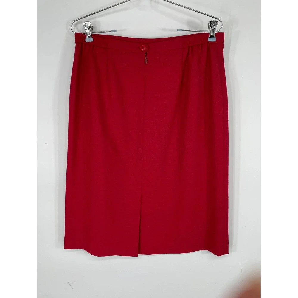 Kasper ASL Women Skirt Suit 12P Set Red Short Sleeve Scarf Professional